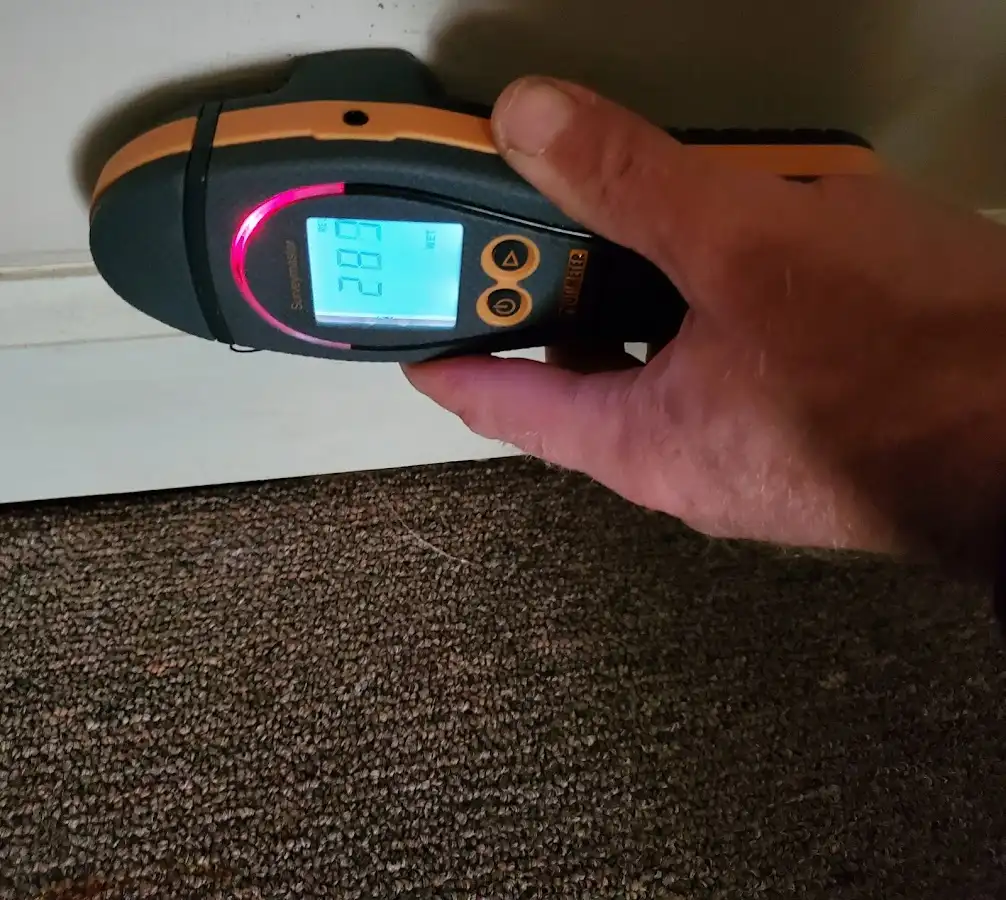 Moisture detection at baseboard during Storm Damage Restoration in Carrollwood